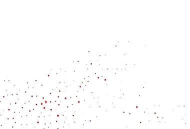 İskambil kağıtlı açık kırmızı vektör dokusu. Oyun kartlarının izole sembollerine sahip soyut çizimler. Vegas 'ta parti ilanları, etkinlikler.