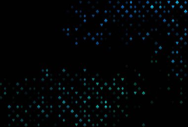 Koyu mavi, yeşil vektör örtüsü ve kumar sembolleri. Kupa, maça, sinek ve elmasların olduğu bir resim. Kumarhane reklamınız için akıllı tasarım.