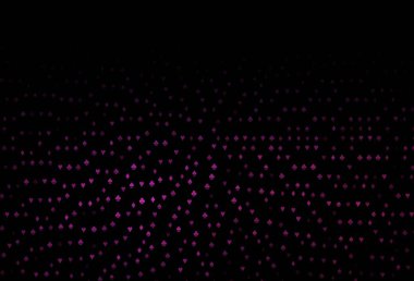 Koyu pembe vektör düzeni ve kart elementleri. Oyun kartlarının izole sembollerine sahip soyut çizimler. Vegas 'ta parti ilanları, etkinlikler.