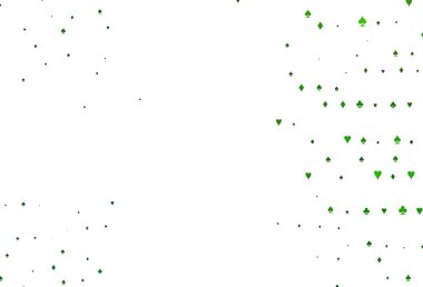 İskambil kağıtlı açık yeşil vektör dokusu. Kupa, maça, sinek ve elmasların olduğu bir resim. Kumarhanelerin kartvizitleri için şablon.