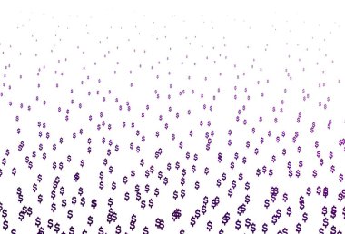 Bankacılık sembollü açık mor vektör düzeni. USD işaretli parlak renkli illüstrasyon. Kalıp, reklam, broşür ve banka broşürleri için kullanılabilir.