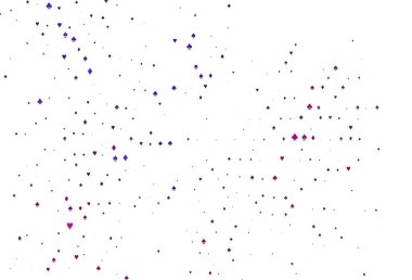 Kart sembollü açık mor vektör deseni. Kalplerin, maça, sinek ve elmasların bulanık dekoratif tasarımı. Kumarhanelerin kartvizitleri için şablon.