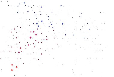 Açık mavi, iskambil kağıtlı kırmızı vektör dokusu. Renkli resimler, kalpler, maça, sinek, elmas. Kumarhanelerin kartvizitleri için şablon.