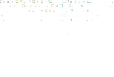 Aydınlık Çokrenkli, Gökkuşağı vektör kaplamalı daireler, küpler. Daireleri olan renkli bir eğim, soyut arkaplanda dikdörtgenler. Suyun deseni, yağmur damlaları.