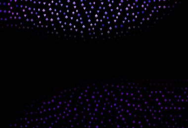 Kart sembollü koyu mor vektör deseni. Kalplerin, maça, sinek ve elmasların bulanık dekoratif tasarımı. Kumarhanelerin kartvizitleri için şablon.