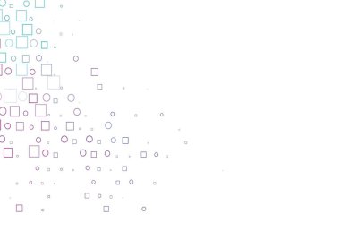 Açık Çokrenkli, diskleri ve dikdörtgenleri olan Gökkuşağı vektör dokusu. Soyut tarzda dekoratif tasarım, daireler, dikdörtgenler. İş reklamları için tasarım.