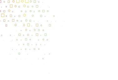 Açık Çokrenkli, lekeli Gökkuşağı vektör şablonu, dikdörtgenler. Daireleri olan renkli bir eğim, soyut arkaplanda dikdörtgenler. Reklamlar, broşürler için desen.