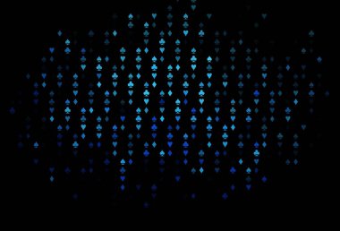 Kumarın sembolleriyle koyu mavi vektör örtüsü. Kalplerin, maça, sinek ve elmasların işaretleriyle renkli bir değişim. Kitapçıklar, kumarhanelerin broşürleri..