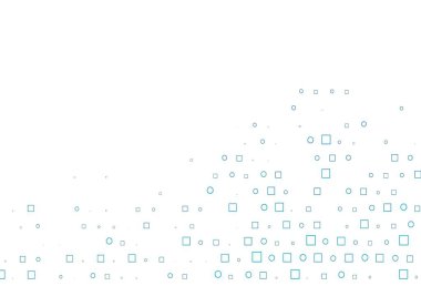 Noktalı, noktalı, küplü hafif Mavili vektör arkaplanı. Renkli daireler, dikdörtgenler ile soyut arkaplan. Posterler, afişler için tasarım.