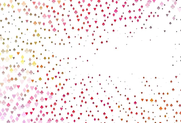 Açık Kırmızı, poker sembollü sarı vektör şablonu. Kalplerin, maça, sinek ve elmasların bulanık dekoratif tasarımı. Kitapçıklar, kumarhanelerin broşürleri..