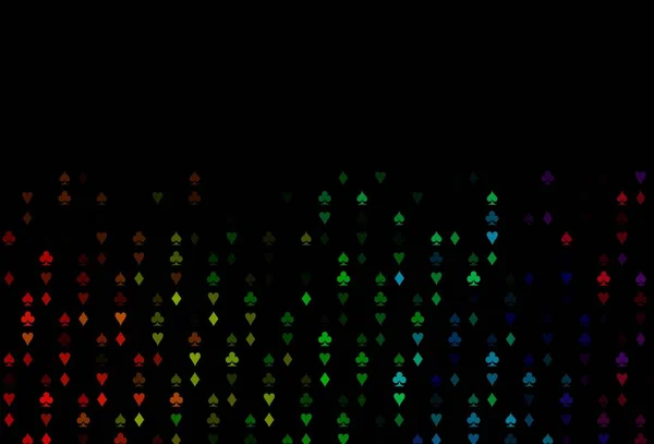 Dark Multicolor Rainbow Vector Template Met Poker Symbolen Glanzende Illustratie — Stockvector