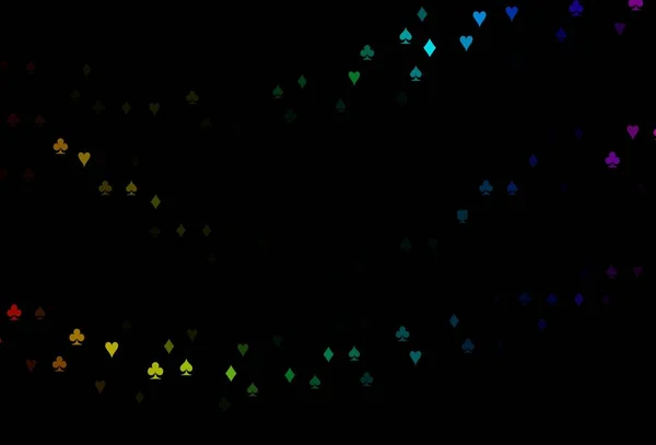 Dark Multicolor Rainbow Vector Textuur Met Speelkaarten Illustratie Met Hartjes — Stockvector