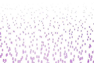 Dolar işaretli açık mor vektör kapağı. Beyaz arka planda tüm para birimlerinin renkli sembolleri. Kalıp reklam, poster ve ödemeler için pankart olarak kullanılabilir.