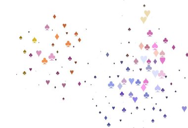 Kartların sembolü olan açık renkli Gökkuşağı vektör deseni. Kalplerin, maça, sinek ve elmasların işaretleriyle renkli bir değişim. Kitapçıklar, kumarhanelerin broşürleri..