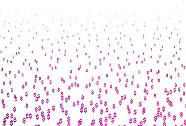 Açık Mor, bankacılık sembollü pembe vektör düzeni. Bulanık tasarım ve USD sembolleri. Piyasa reklamları, krediler için şablon.