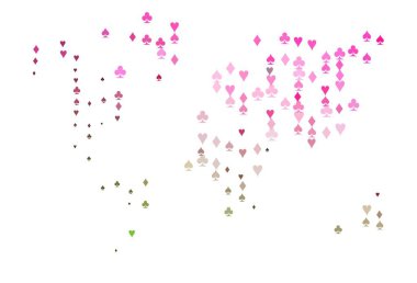 Açık Pembe, yeşil vektör kaplamalı kumar sembolleri. Kalplerin, maça, sinek ve elmasların işaretleriyle renkli bir değişim. Reklam, poster ve kumar siteleri için tasarım.