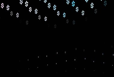 Koyu mavi, bankacılık sembollü kırmızı vektör düzeni. Para sembollü modern soyut illüstrasyon. Reklamınız, posteriniz, afişiniz için en iyi tasarım..