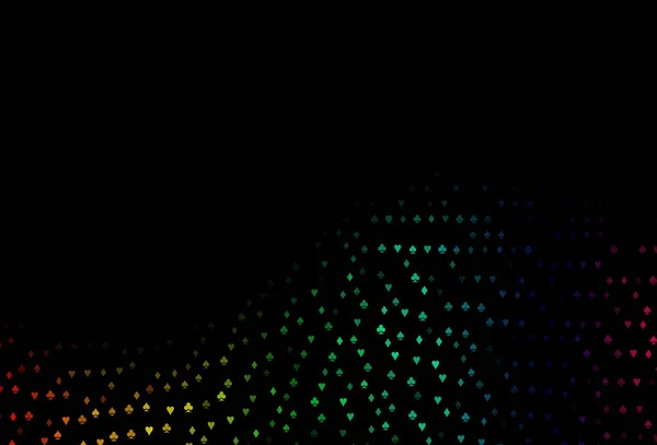 ダークマルチカラー カードサイン付きレインボーベクターの背景 ハート スペード クラブ ダイヤモンドの輝く装飾デザイン ポーカーゲーム イベントのチラシのパターン — ストックベクタ