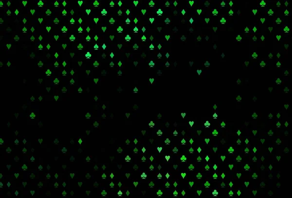 ポーカーシンボルとダークグリーンベクトルテンプレート ハート スペード クラブ ダイヤモンドの輝く装飾デザイン カジノの名刺用テンプレート — ストックベクタ
