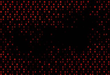 Koyu turuncu vektör arkaplanı ve kart işaretleri. Oyun kartlarının izole sembollerine sahip soyut çizimler. Reklam, poster ve kumar siteleri için tasarım.