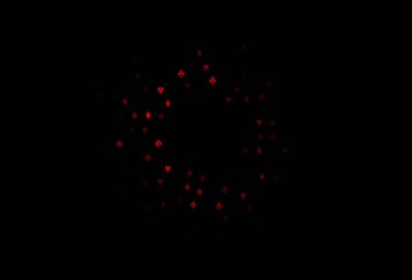 Koyu kırmızı vektör düzeni ve kart elemanları. Renkli resimler, kalpler, maça, sinek, elmas. Kumarhane reklamınız için akıllı tasarım.