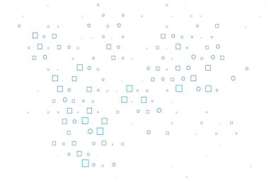 Açık mavi, küreli, kareli yeşil vektör deseni. Renkli daireler, dikdörtgenler ile soyut arkaplan. İş reklamları için tasarım.