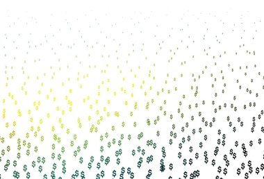 Koyu mavi, bankacılık sembollü sarı vektör düzeni. USD işaretli parlak renkli illüstrasyon. Reklamınız, posteriniz, afişiniz için en iyi tasarım..