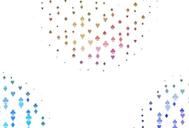 Açık Çoklu Renk, Gökkuşağı vektör düzeni ve kart elemanları. Kalplerin, maça, sinek ve elmasların işaretleriyle renkli bir değişim. Poker oyunları ve etkinlikler broşürleri için desen.