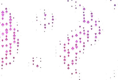 Kart sembollü açık pembe vektör deseni. Kalplerin, maça, sinek ve elmasların bulanık dekoratif tasarımı. Reklam, poster ve kumar siteleri için tasarım.