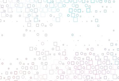 Açık mavi, küreli, kareli kırmızı vektör deseni. Parlak, soyut çemberler ve küpler çizilmiş bir resim. Marka kitabınız için şablon.