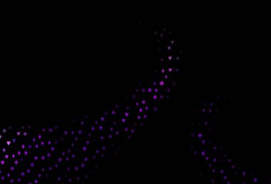 Poker sembollü koyu mor vektör şablonu. Kalplerin, maça, sinek ve elmasların bulanık dekoratif tasarımı. Poker oyunları ve etkinlikler broşürleri için desen.