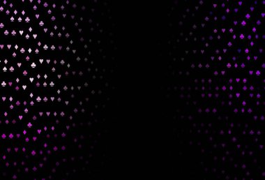 Poker sembollü koyu mor vektör şablonu. Kalplerle, maça, sinek ve elmaslarla parlayan illüstrasyon. Poker oyunları ve etkinlikler broşürleri için desen.