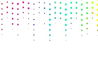 Açık Çokrenkli, baloncuklu Gökkuşağı vektör arkaplanı. Renkli su damlaları olan modern soyut çizimler. Reklamlar, broşürler için desen.