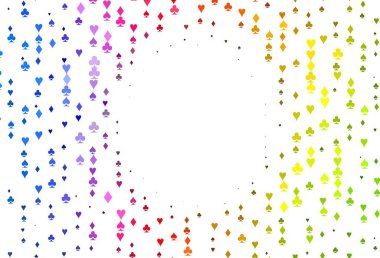 Açık yeşil, iskambil kağıtlı kırmızı vektör dokusu. Kalplerin, maça, sinek ve elmasların bulanık dekoratif tasarımı. Kitapçıklar, kumarhanelerin broşürleri..