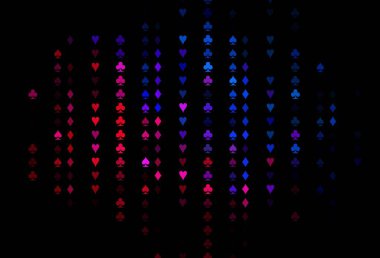 Koyu mavi, kırmızı vektör düzeni ve kart elemanları. Kalplerin, maça, sinek ve elmasların işaretleriyle renkli bir değişim. Vegas 'ta parti ilanları, etkinlikler.