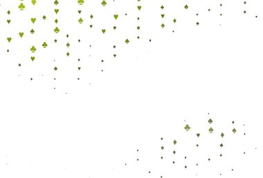 Açık yeşil vektör, kumar sembolleriyle kaplı. Kupa, maça, sinek ve elmasların olduğu bir resim. Kumarhane reklamınız için akıllı tasarım.