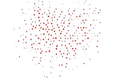 Poker sembollü hafif turuncu vektör şablonu. Kalplerin, maça, sinek ve elmasların bulanık dekoratif tasarımı. Kitapçıklar, kumarhanelerin broşürleri..