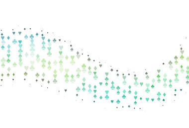 Açık mavi, kart sembollü sarı vektör deseni. Kalplerin, maça, sinek ve elmasların bulanık dekoratif tasarımı. Kumarhanelerin kartvizitleri için şablon.