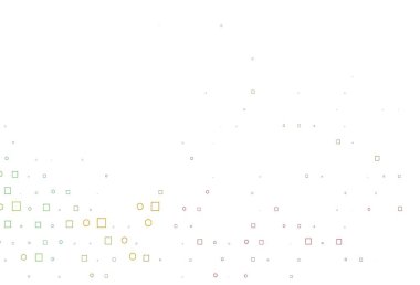 Açık yeşil, noktalı kırmızı vektör şablonu, dikdörtgenler. Küplerle, dairelerle soyut çizimler. Güzel web siteleri için desen.