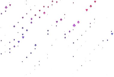 Açık mavi, poker sembollü kırmızı vektör şablonu. Renkli resimler, kalpler, maça, sinek, elmas. Kitapçıklar, kumarhanelerin broşürleri..