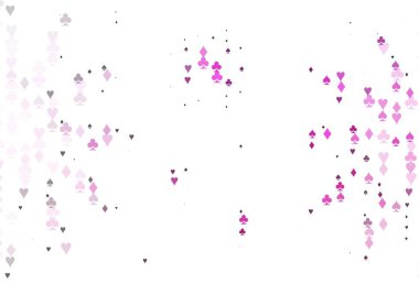 Kart sembollü açık pembe vektör deseni. Oyun kartlarının izole sembollerine sahip soyut çizimler. Vegas 'ta parti ilanları, etkinlikler.