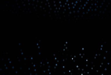 Koyu mavi vektör düzeni ve kart elemanları. Kalplerin, maça, sinek ve elmasların işaretleriyle renkli bir değişim. Vegas 'ta parti ilanları, etkinlikler.