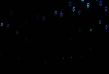 Koyu mavi, üzerinde dolar işareti olan yeşil vektör kapağı. Para sembollü modern soyut illüstrasyon. Reklamınız, posteriniz, afişiniz için en iyi tasarım..