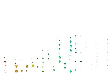 Açık Çokrenkli, Gökkuşağı vektör örtüsü ve kumar sembolleri. Renkli resimler, kalpler, maça, sinek, elmas. Kumarhanelerin kartvizitleri için şablon.