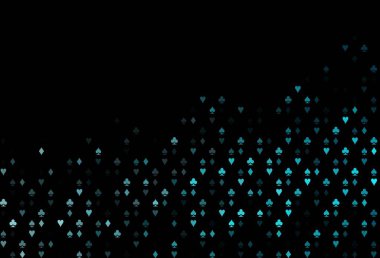 Poker sembollü koyu mavi vektör şablonu. Oyun kartlarının izole sembollerine sahip soyut çizimler. Reklam, poster ve kumar siteleri için tasarım.