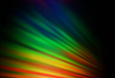 Koyu Çokrenkli, Gökkuşağı vektör şablonu ve tekrarlanan çubuklar. Bulanık arkaplanda gradyanı olan çizgiler. Reklamınız, posteriniz, afişiniz için en iyi tasarım.