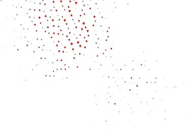 Kart sembollü açık kırmızı vektör deseni. Kupa, maça, sinek ve elmasların olduğu bir resim. Reklam, poster ve kumar siteleri için tasarım.