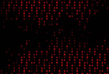 Koyu kırmızı vektör dokusu ve oyun kartları. Kupa, maça, sinek ve elmasların olduğu bir resim. Vegas 'ta parti ilanları, etkinlikler.