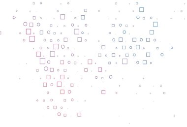 Açık mavi, diskleri ve dikdörtgenleri olan kırmızı vektör dokusu. Renkli daireler, dikdörtgenler ile soyut arkaplan. Reklamlar, broşürler için desen.