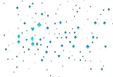 Kart işaretli hafif BLUE vektör arkaplanı. Kupa, maça, sinek ve elmasların olduğu bir resim. Kumarhanelerin kartvizitleri için şablon.